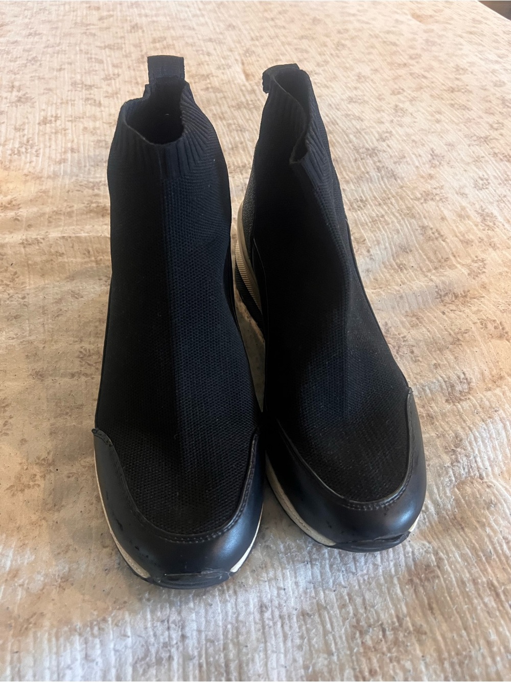 MICHAEL Michael Kors Black Knit Slip-On Sock Sneakers with White Contrast Sole